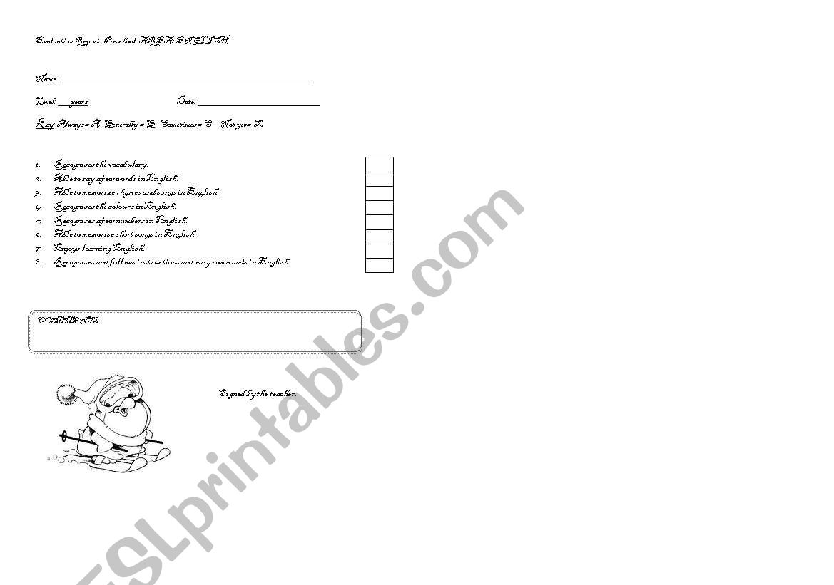 Evaluation Report worksheet