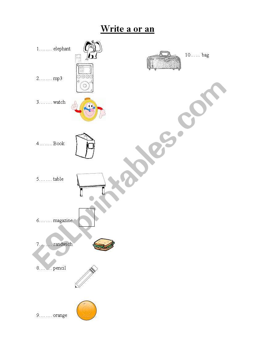 A / AN worksheet