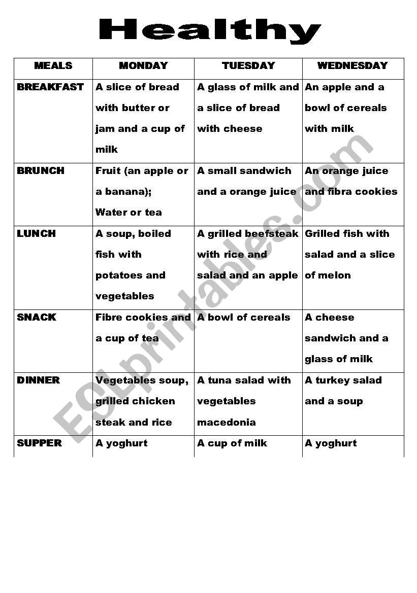 healthy  worksheet