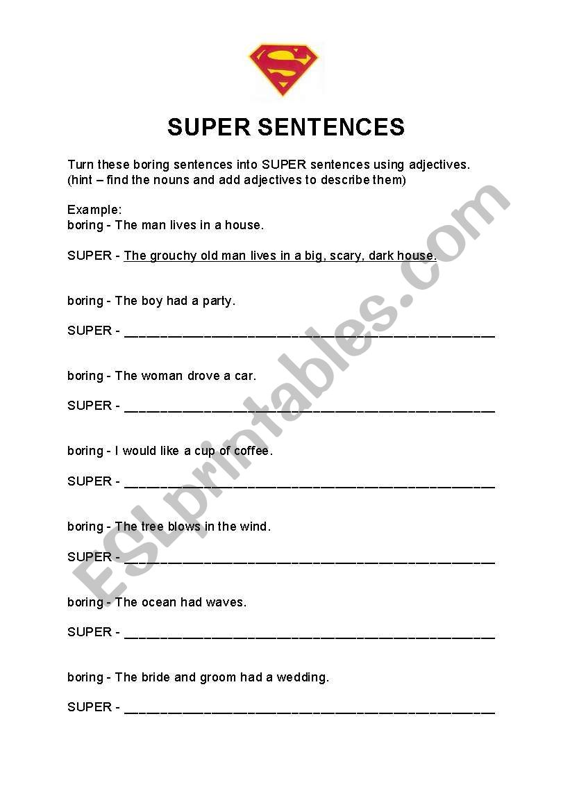 English Worksheets Super Sentences