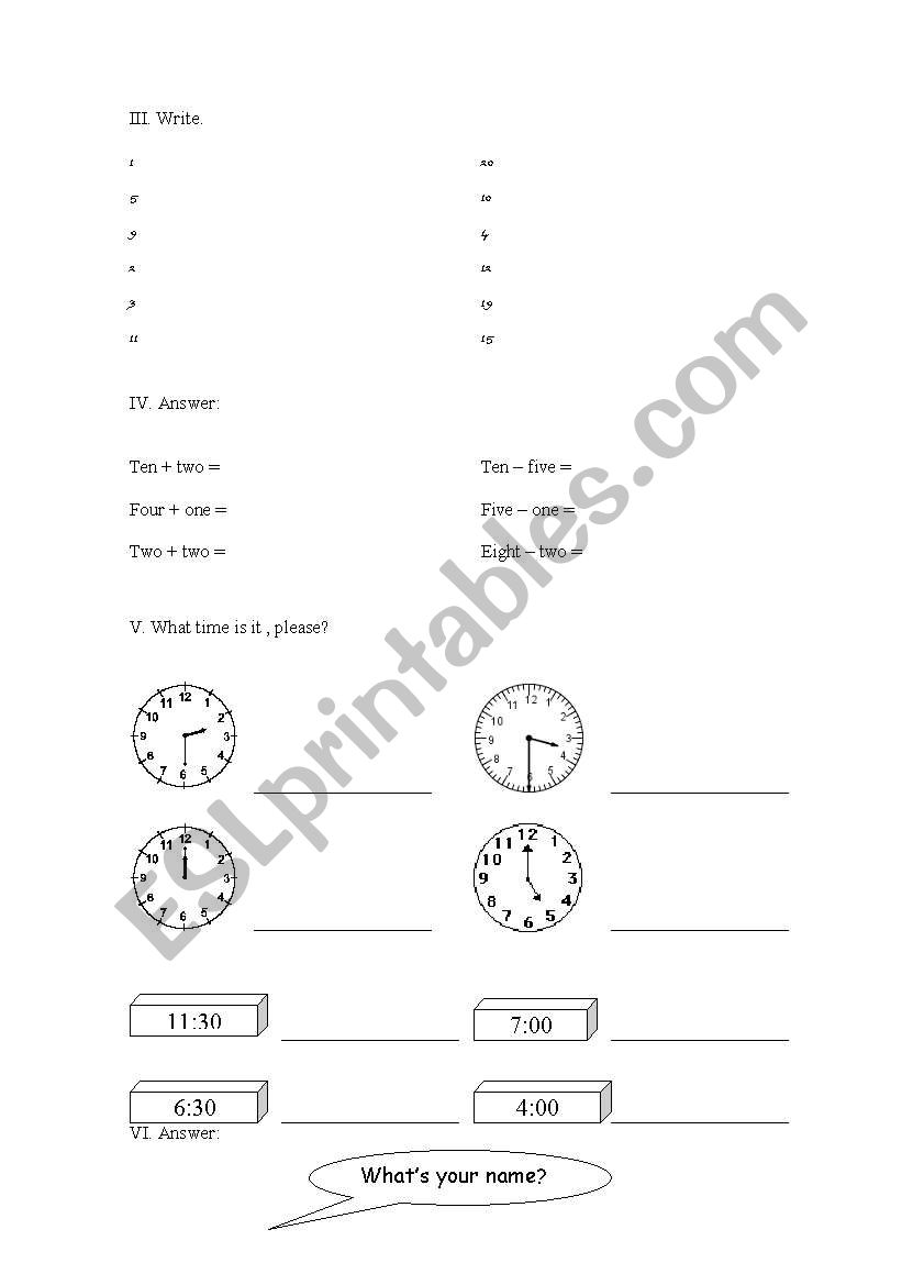 Numbers  - Telling the time - Personal  Pronouns - Personal Questions