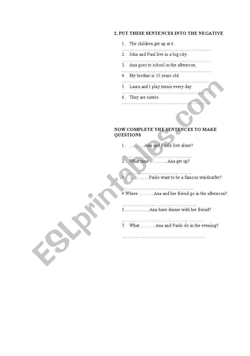 Exam Simple Present worksheet