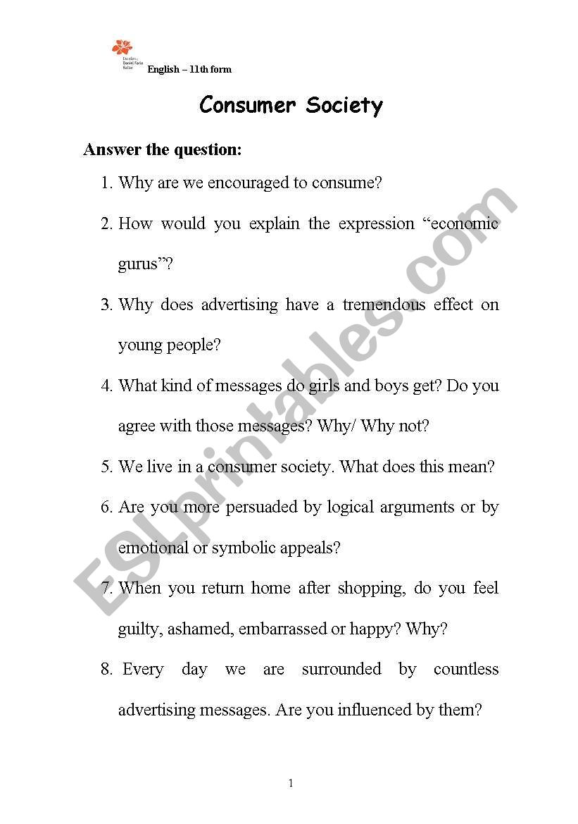 Consumer Society worksheet