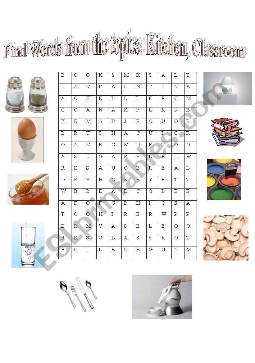 Wordsearch: Kitchen, Classroom