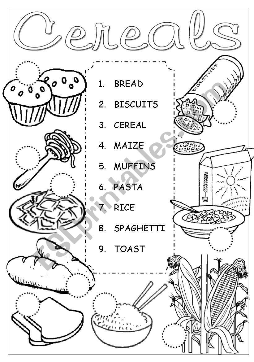 Cereals Pictionary worksheet