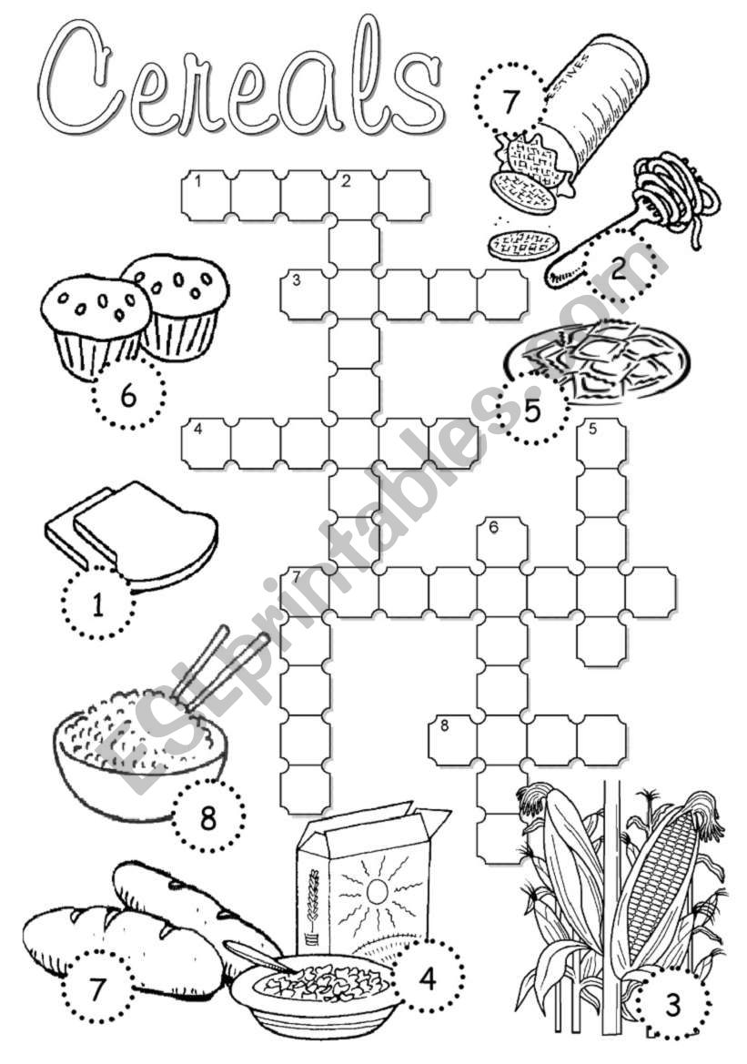 Cereals Crossword worksheet