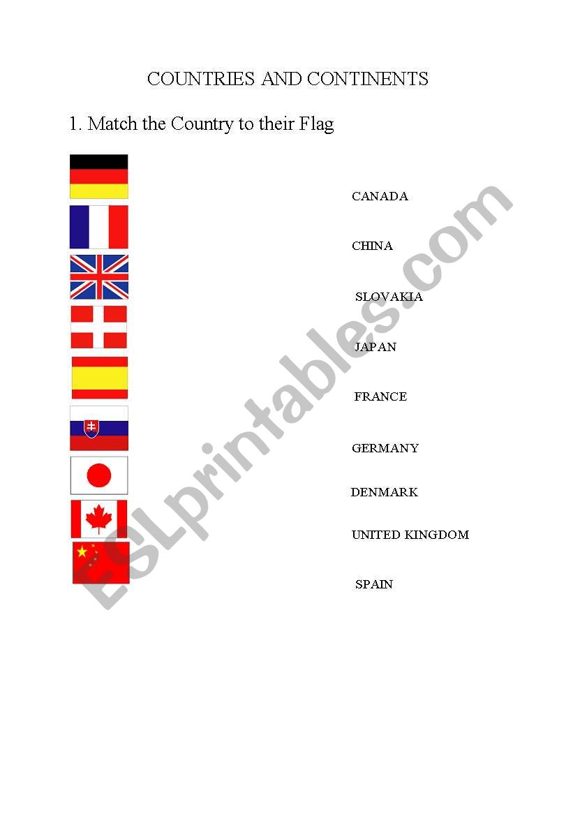 countries and continents worksheet