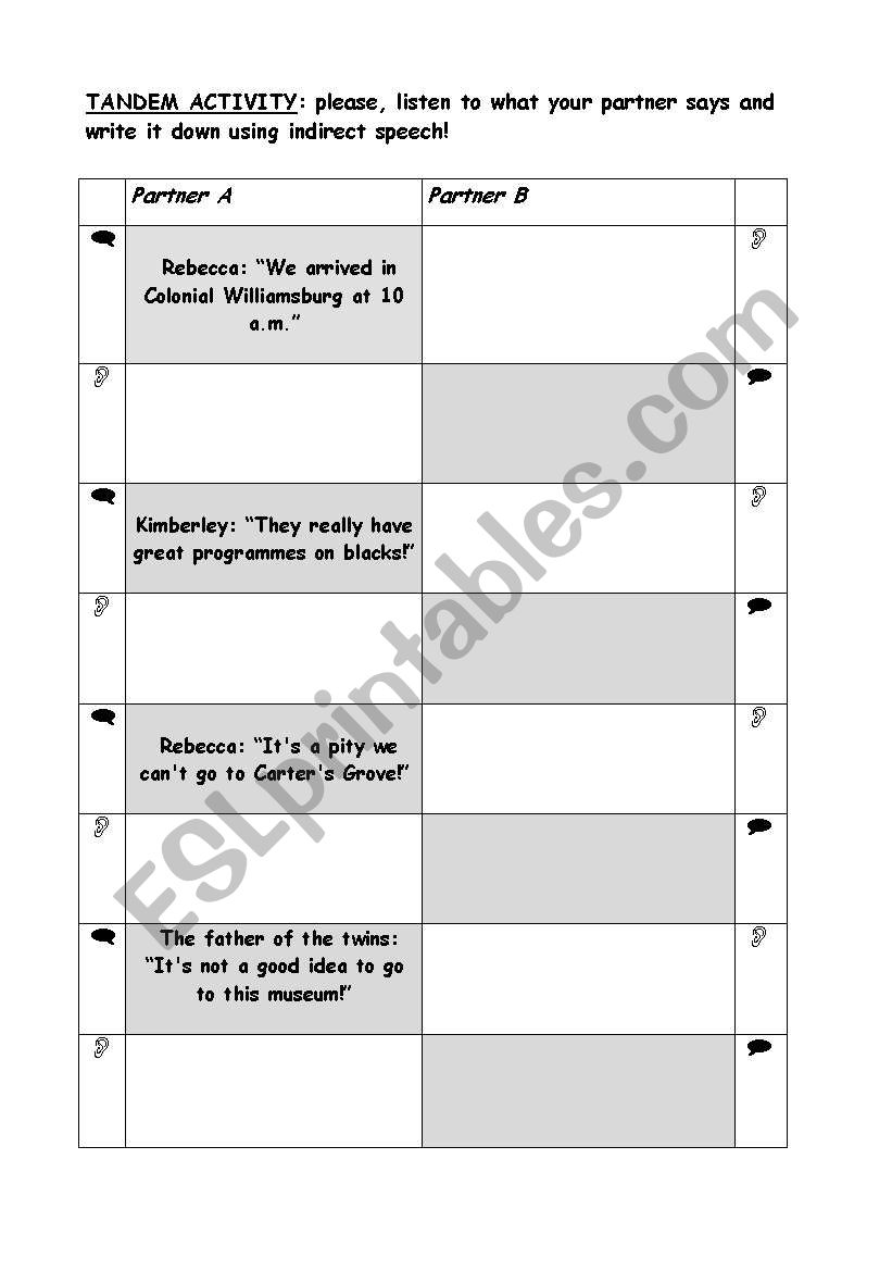 Indirect Speech: a tandem exercise. 