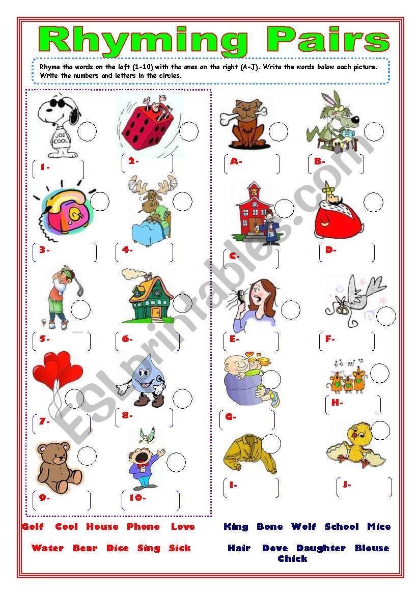 Rhyming pairs- mixed words worksheet