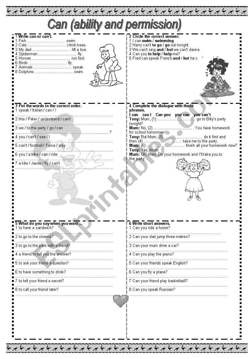 Can (ability and permission) worksheet