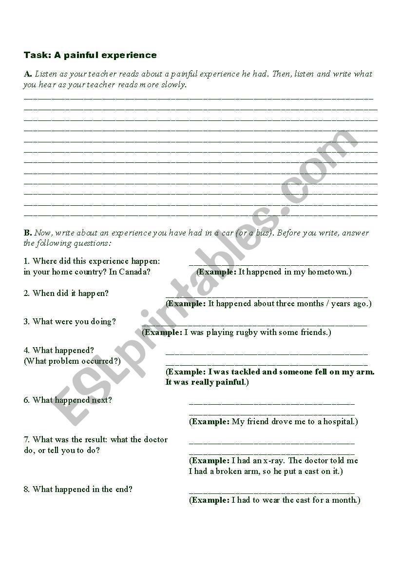A painful experience worksheet