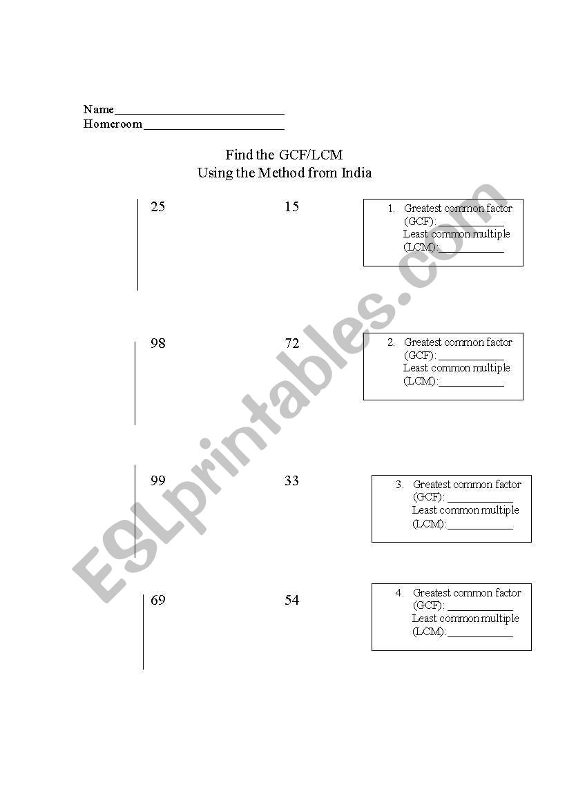 GCF and LCM using the Indian Method