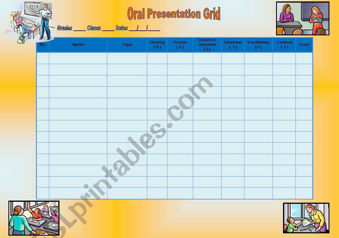 Oral Presentation Grid worksheet