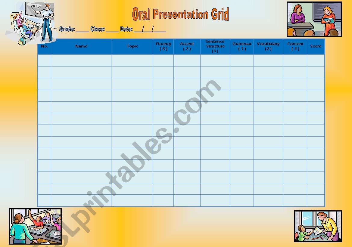 Oral Presentation Grid worksheet