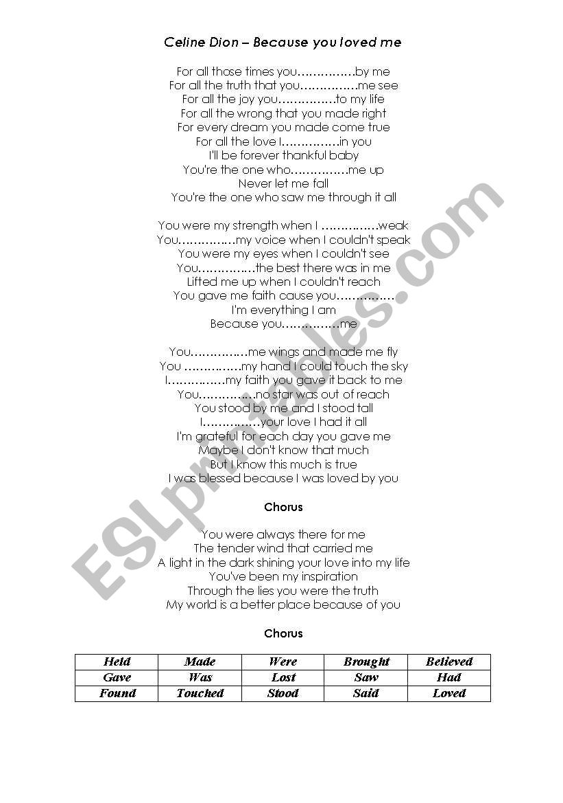 Music_ Celine Dion worksheet