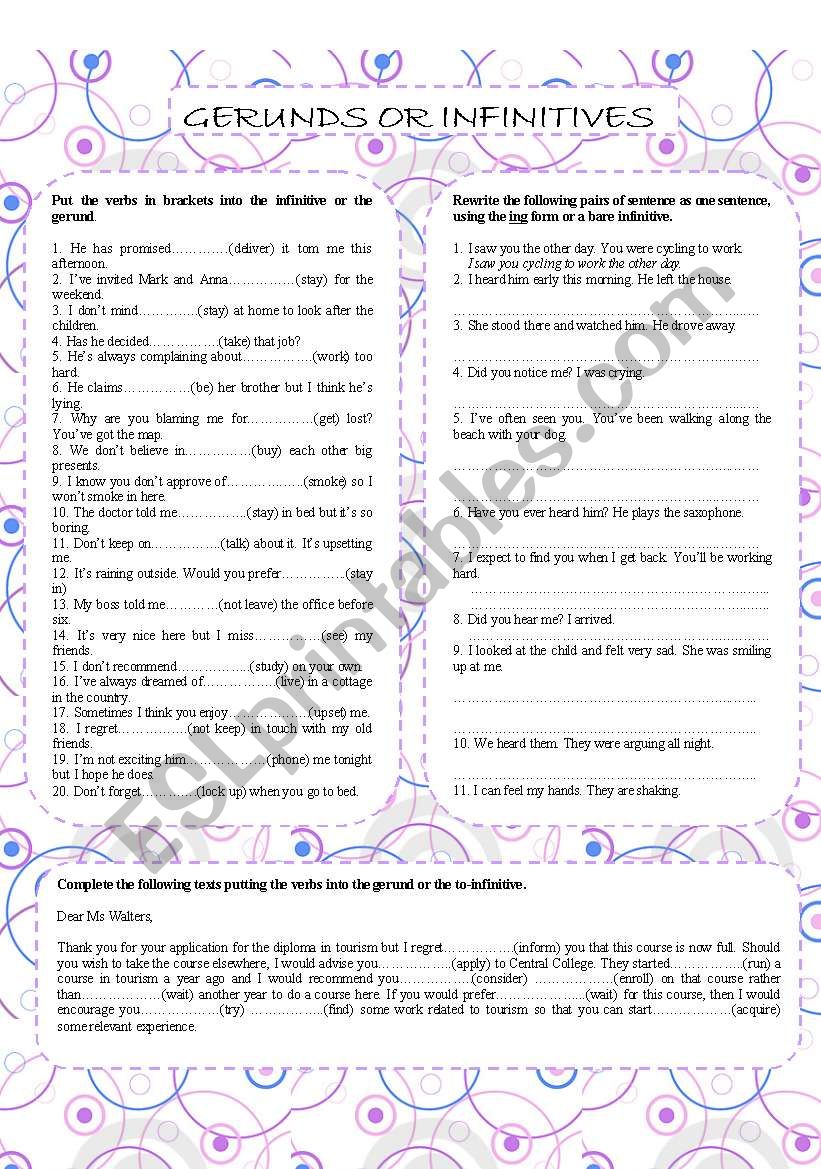 gerunds and infinitives worksheet