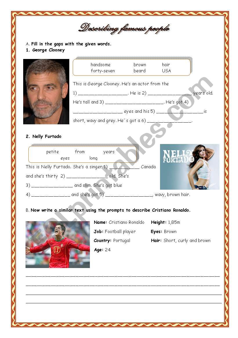 Describing famous people worksheet