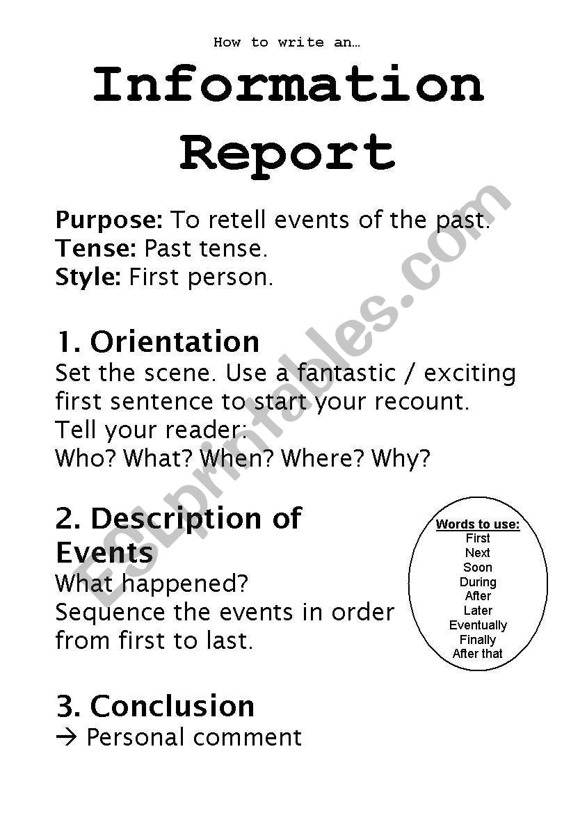 Information Report worksheet