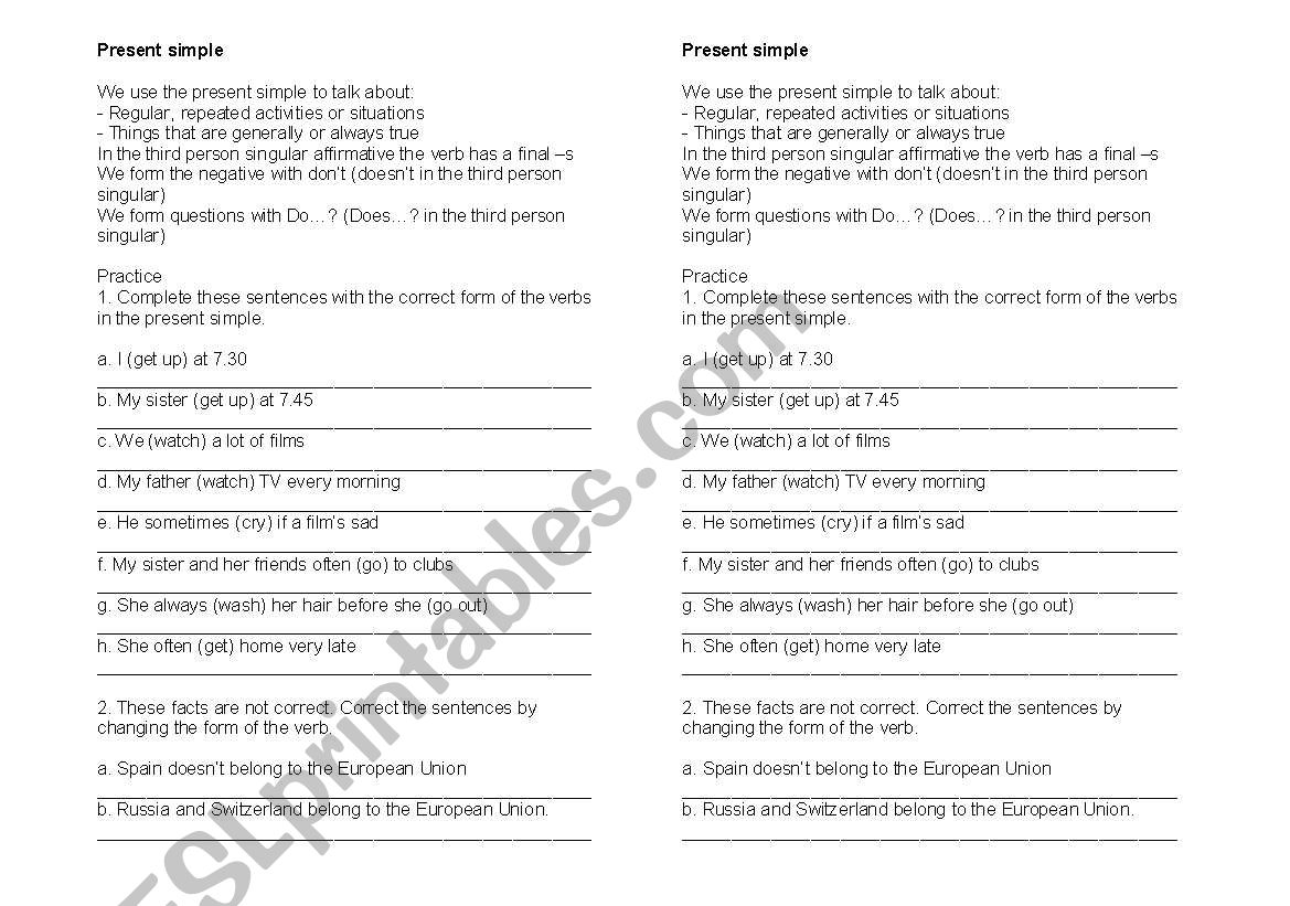 Present simple worksheet