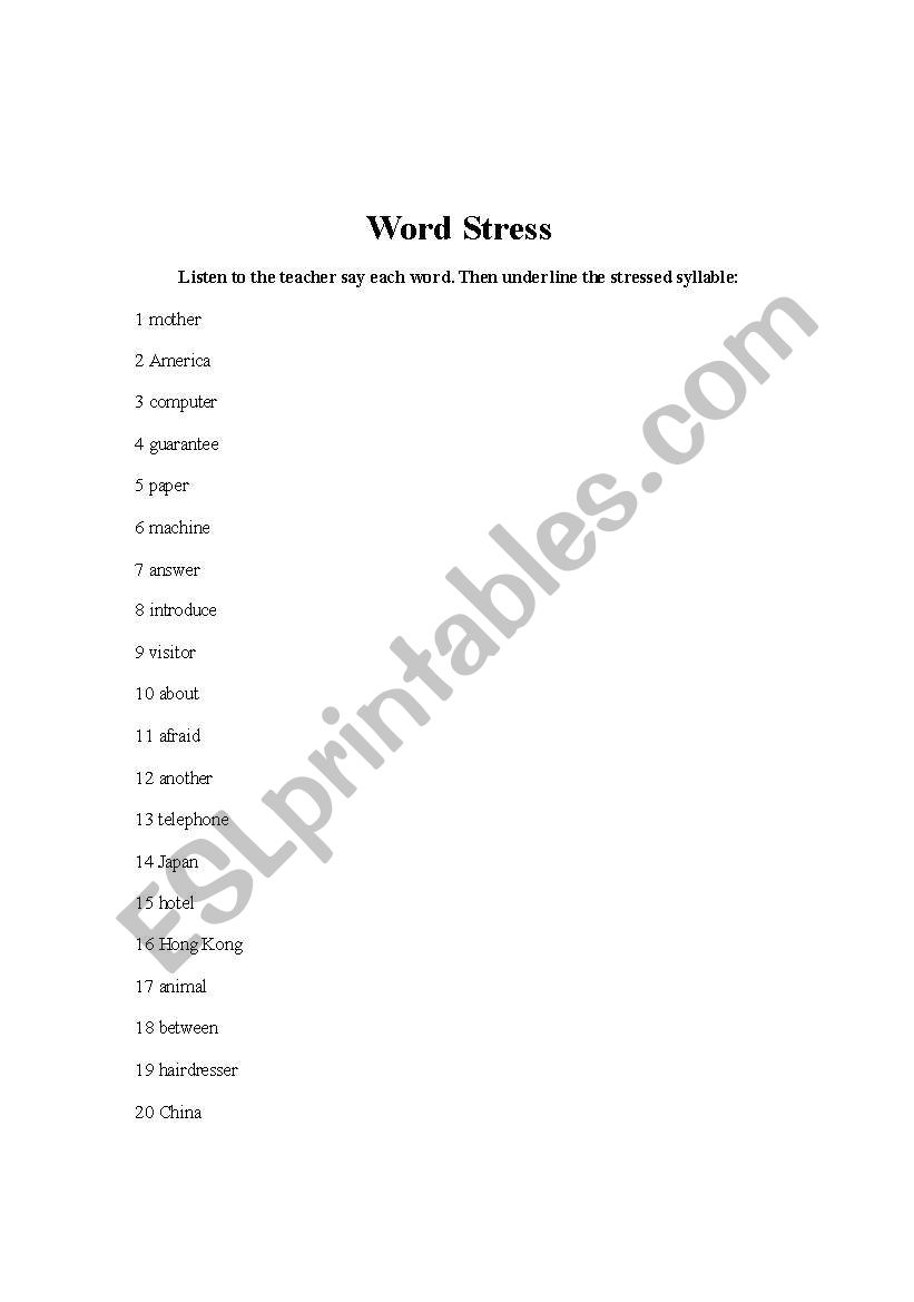 Word Stress worksheet