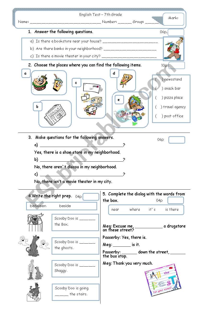 Test 7th grade worksheet