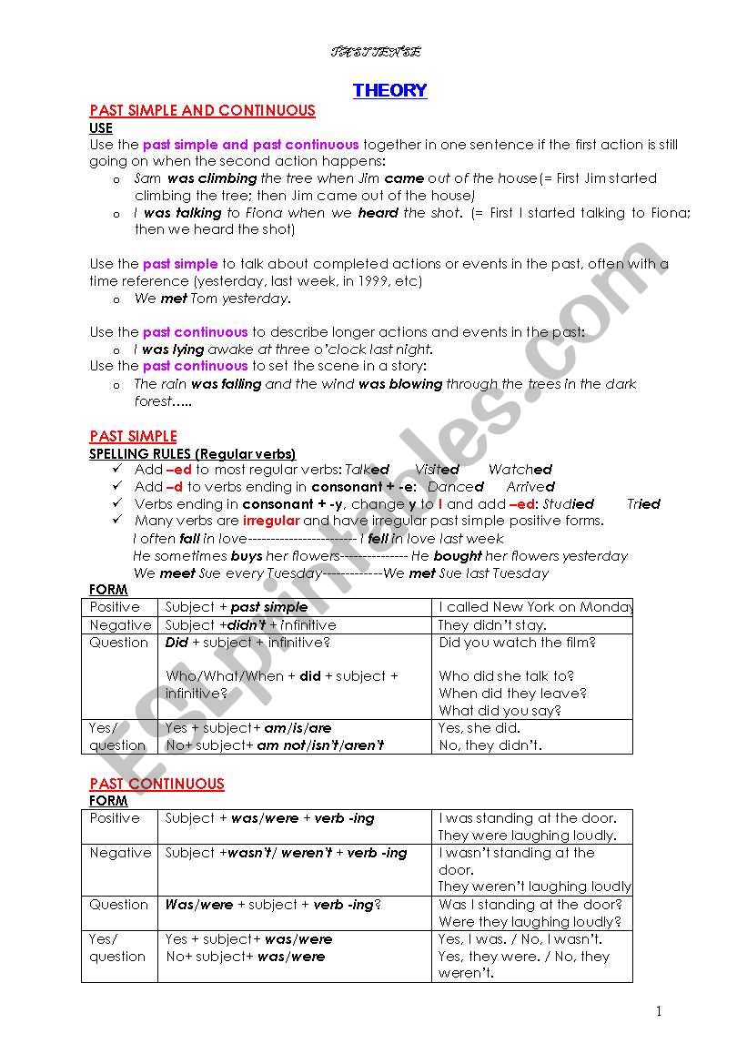 Past simple and continuous worksheet