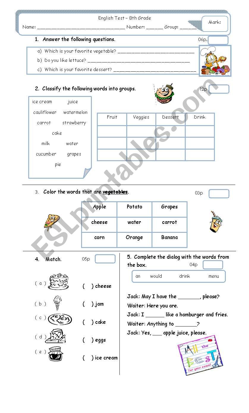 Test 8th grade worksheet