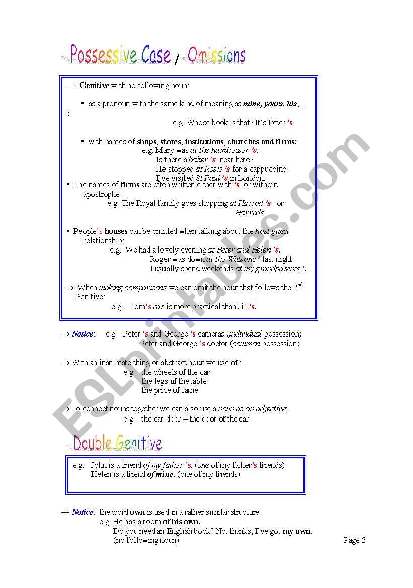 Genitive/ Possessive Case 2 worksheet