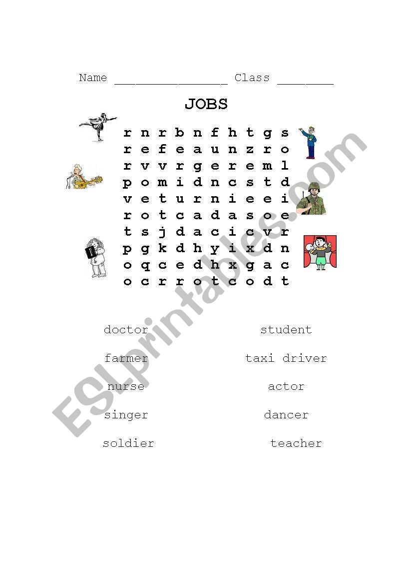 Job wordsearch worksheet