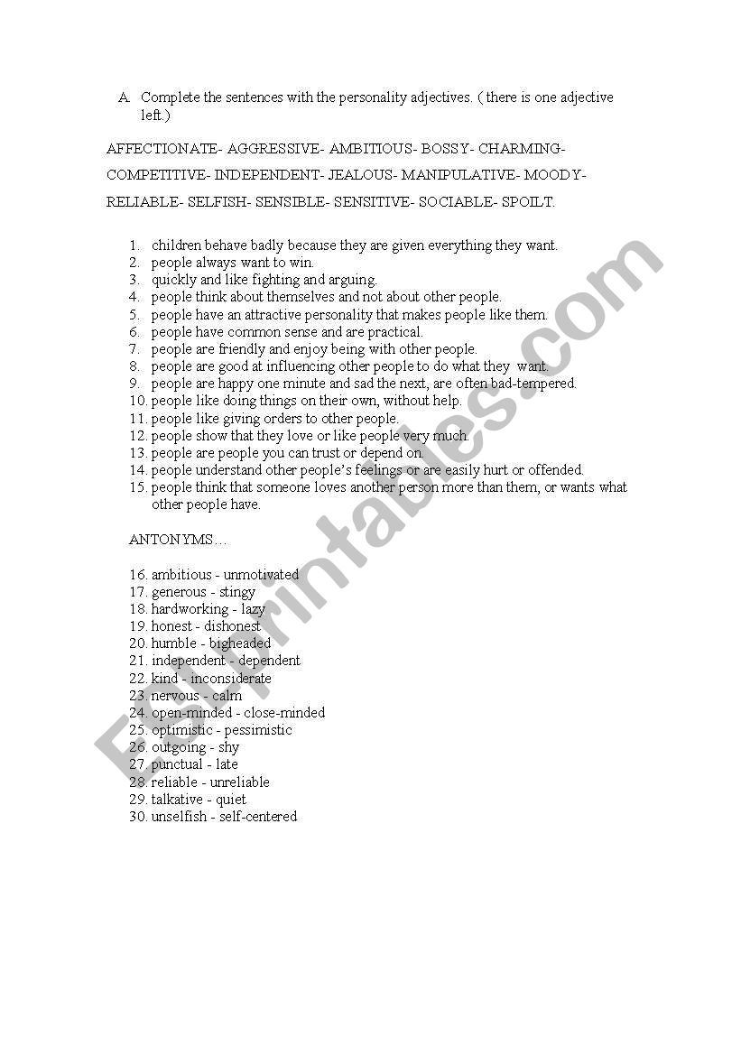 adjectives worksheet