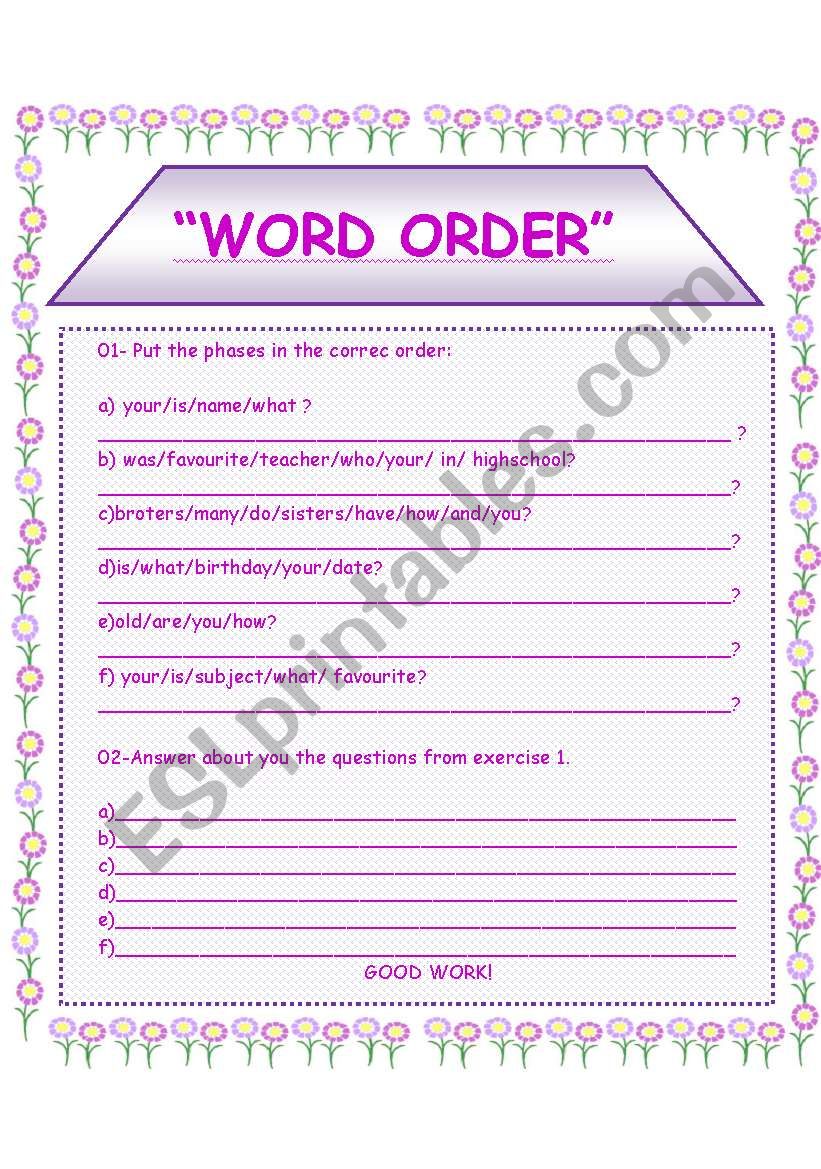 Word Order worksheet