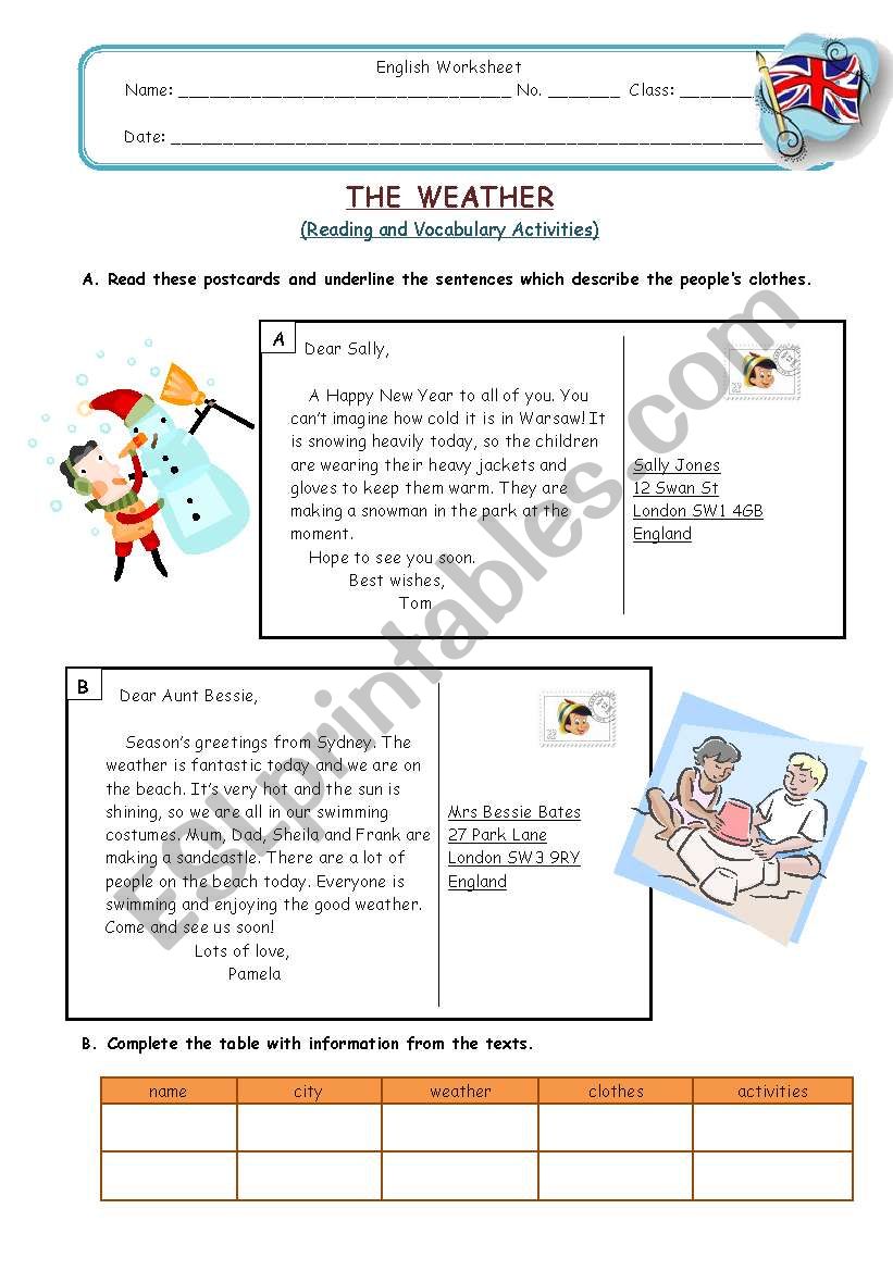 The Weather - reading and vocabulary activities