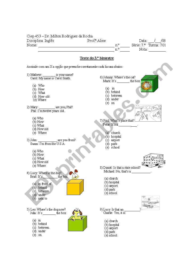 English test worksheet