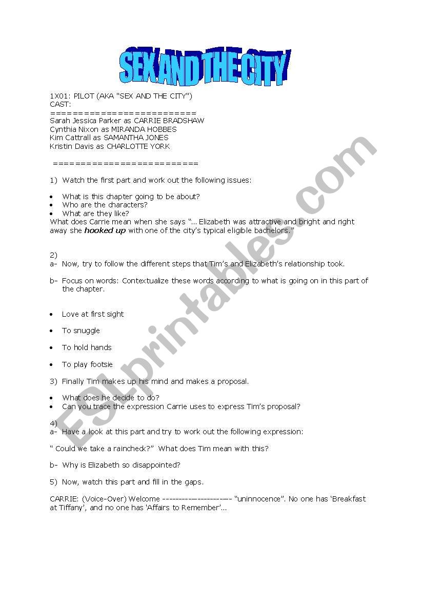 Sex and the City worksheet