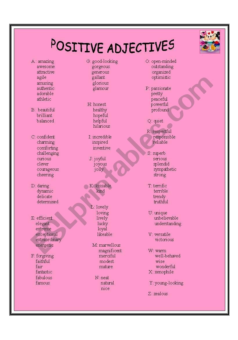 Positive Adjectives worksheet