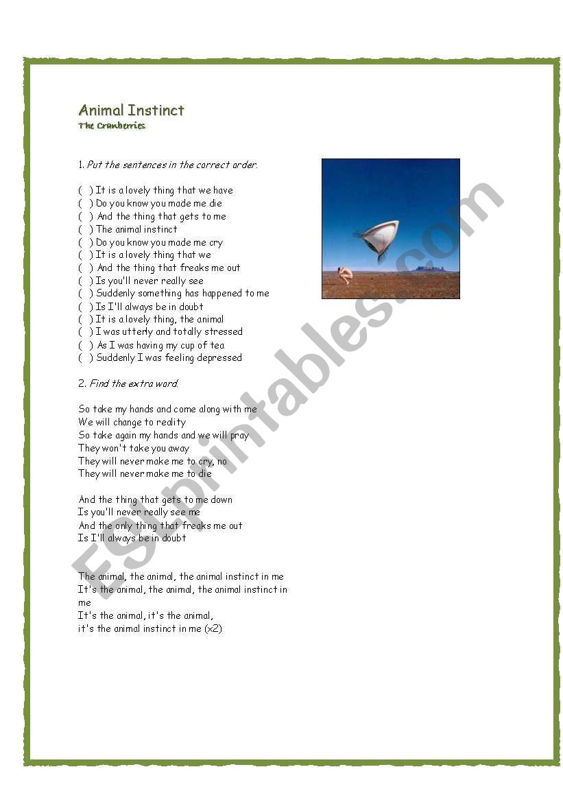 Song - Animal Instinct worksheet