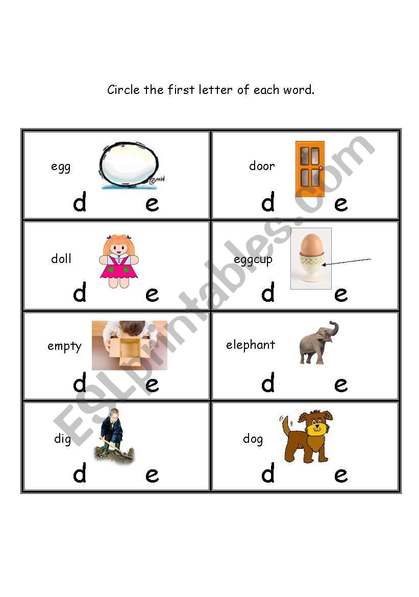 Letter D and E review worksheet