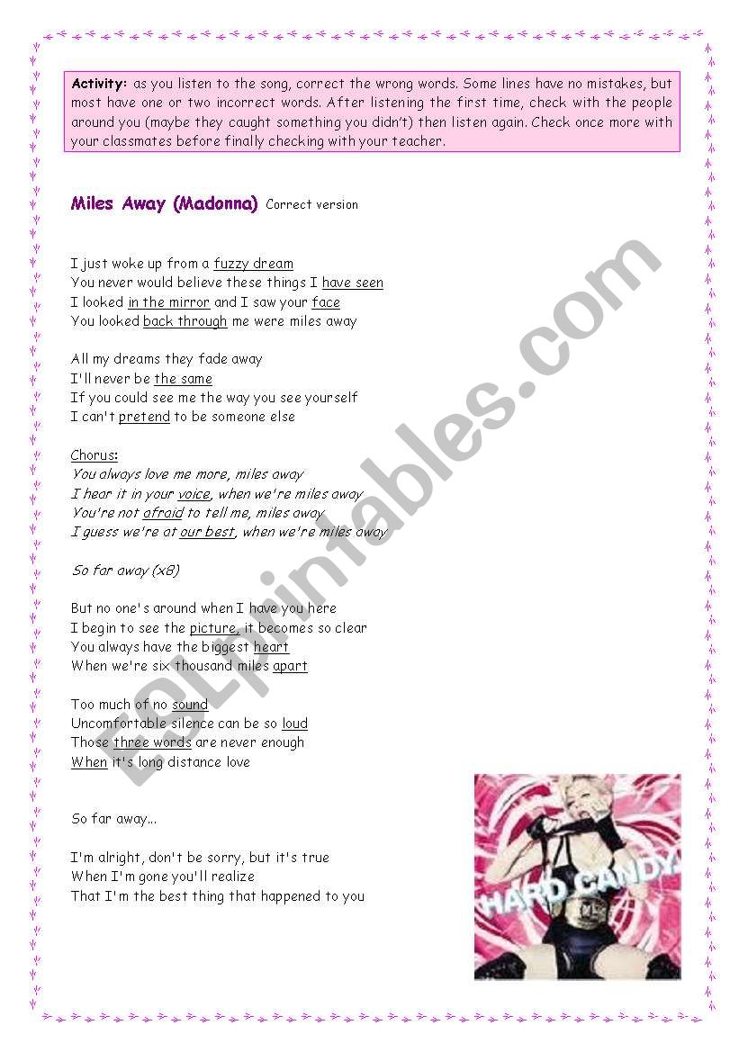 Song - Miles Away - Madonna worksheet