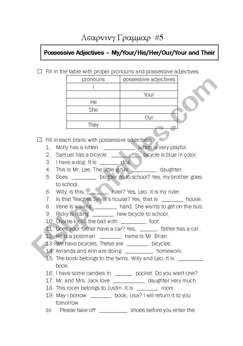 Grammar Review_Possession worksheet