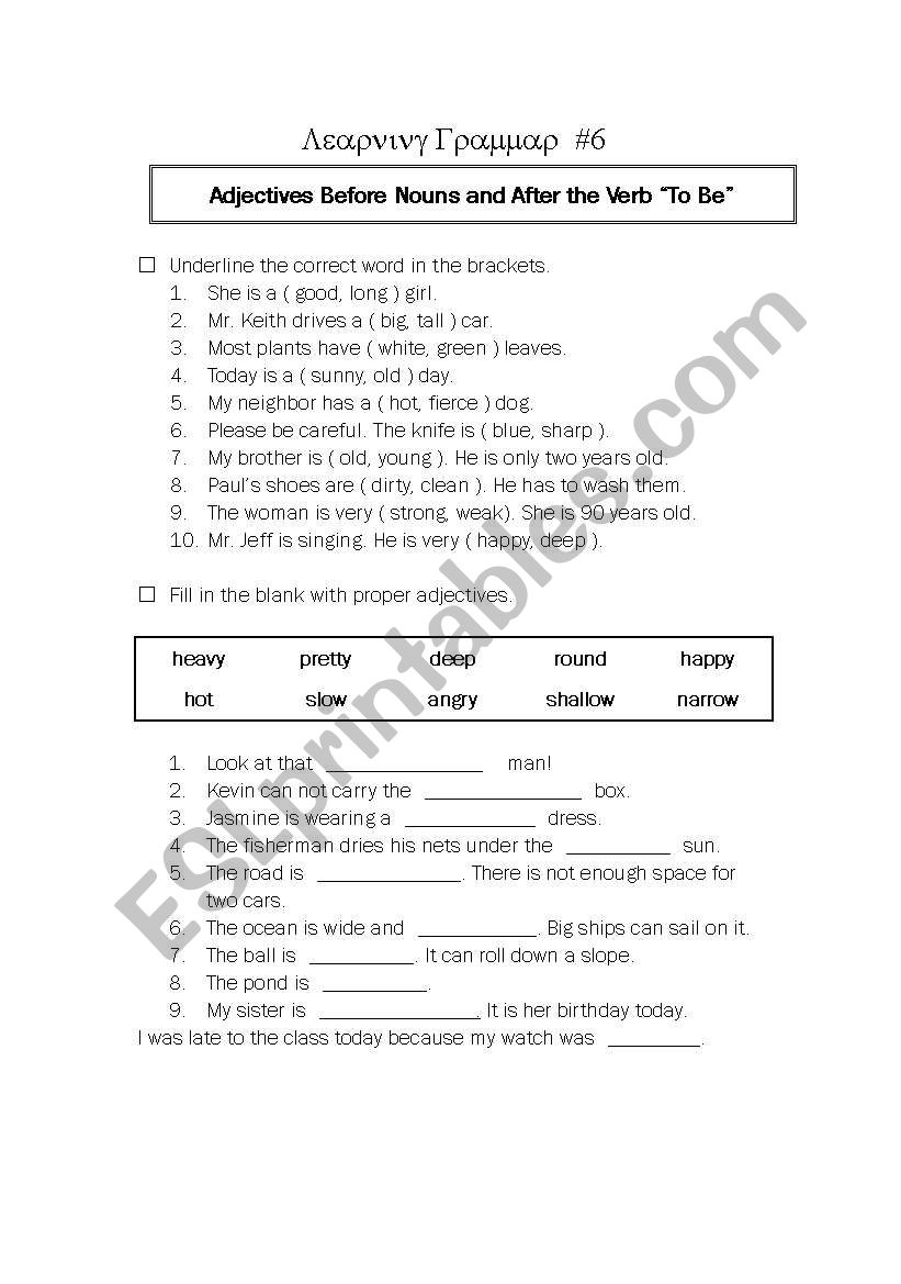 Grammar Review_Adjectives Before Nouns and After the Verb