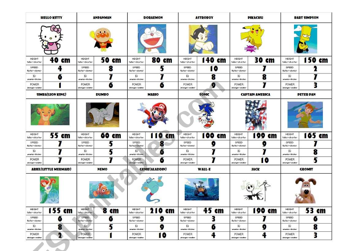 Superhero/Cartoon character card game (comparative, superlative and numbers) very fun! 3/3