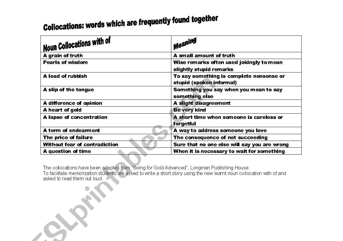 noun collocations worksheet