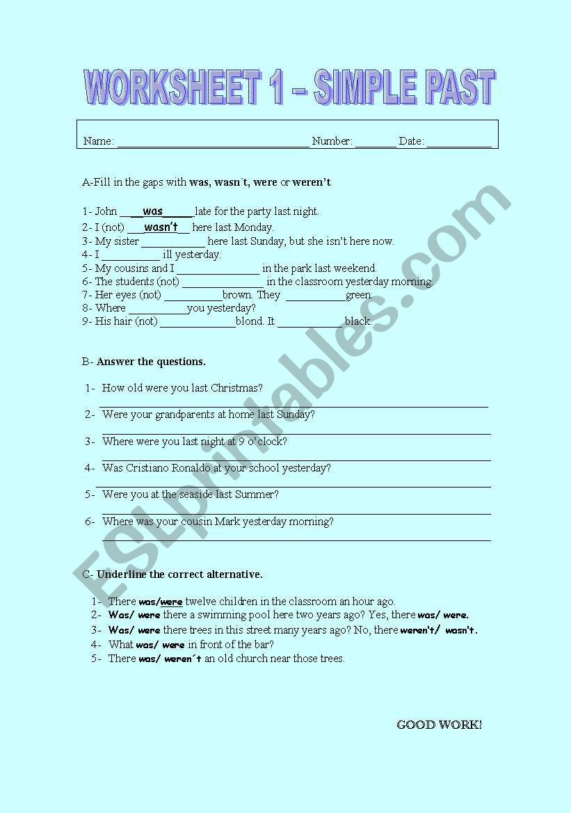 worksheet 1 past worksheet