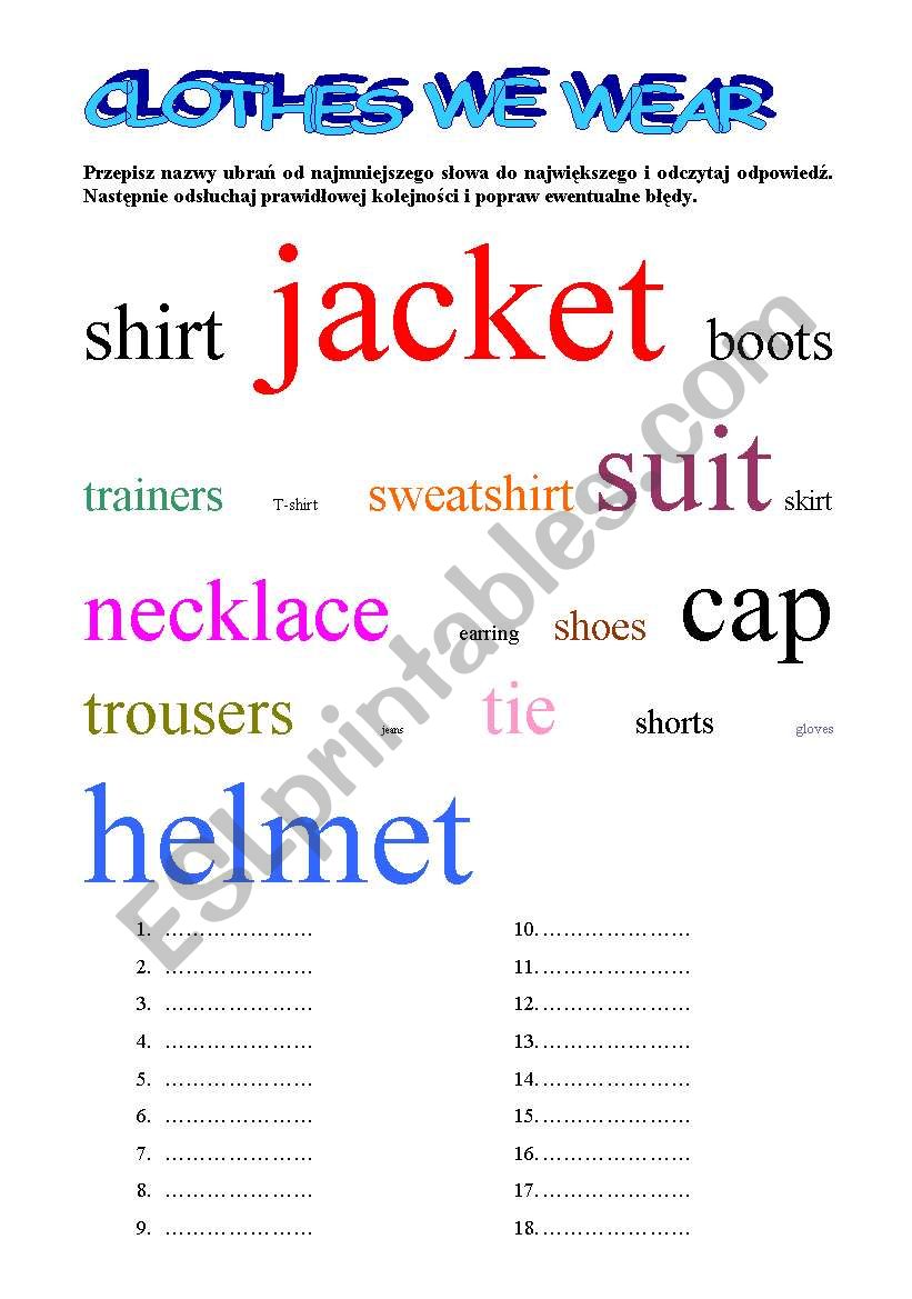 Clothes we wear worksheet