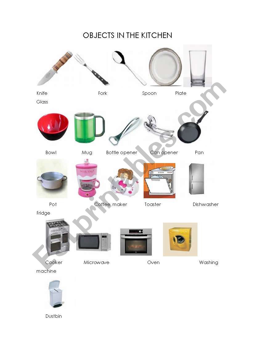 OBJECTS IN THE KITCHEN worksheet