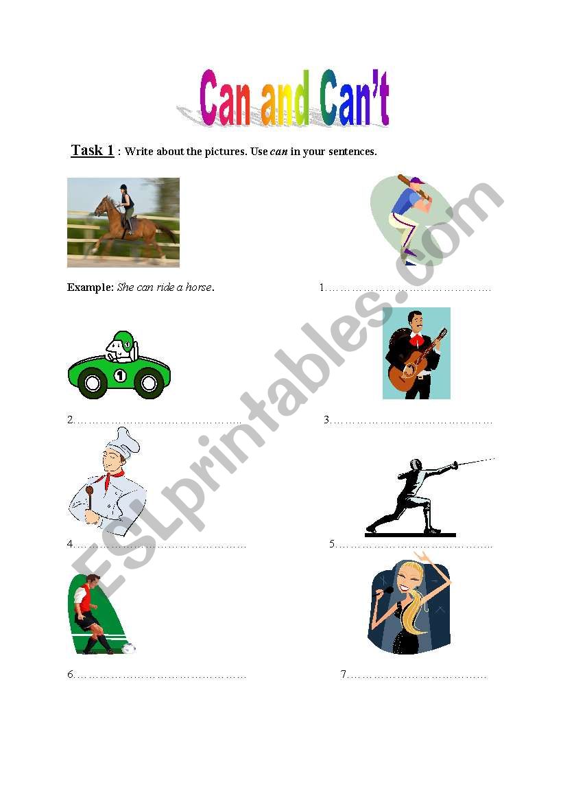Can/ can´t worksheet