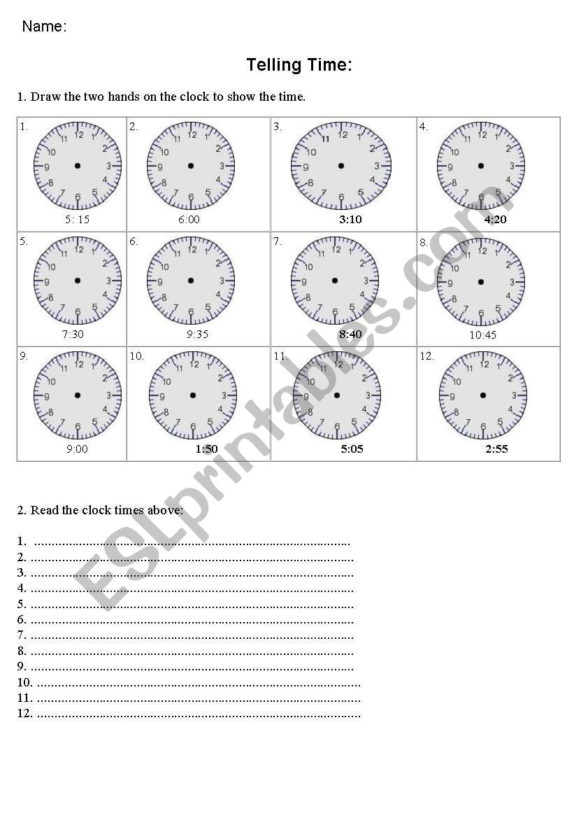 Clock times worksheet