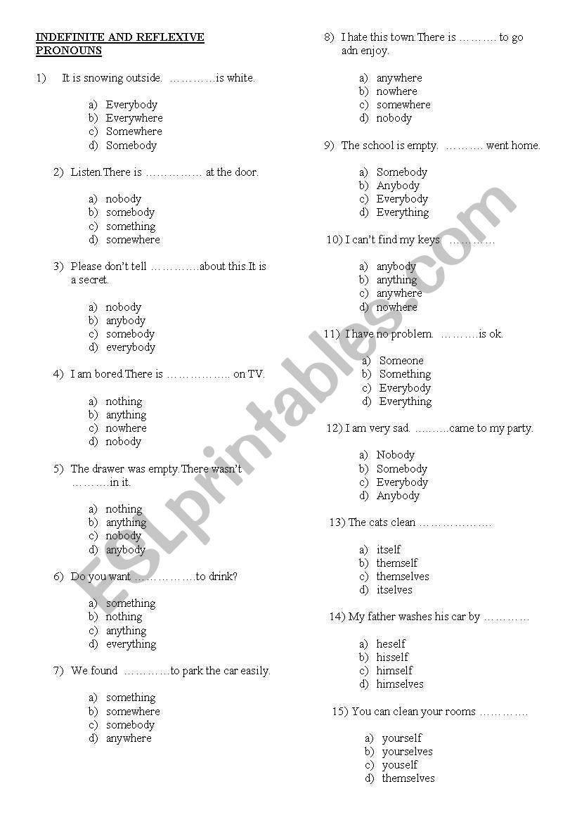 indefinite and reflexive pronouns