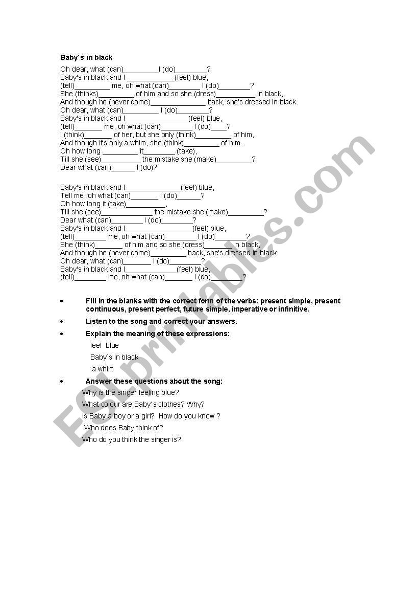 A  song by THE BEATLES worksheet