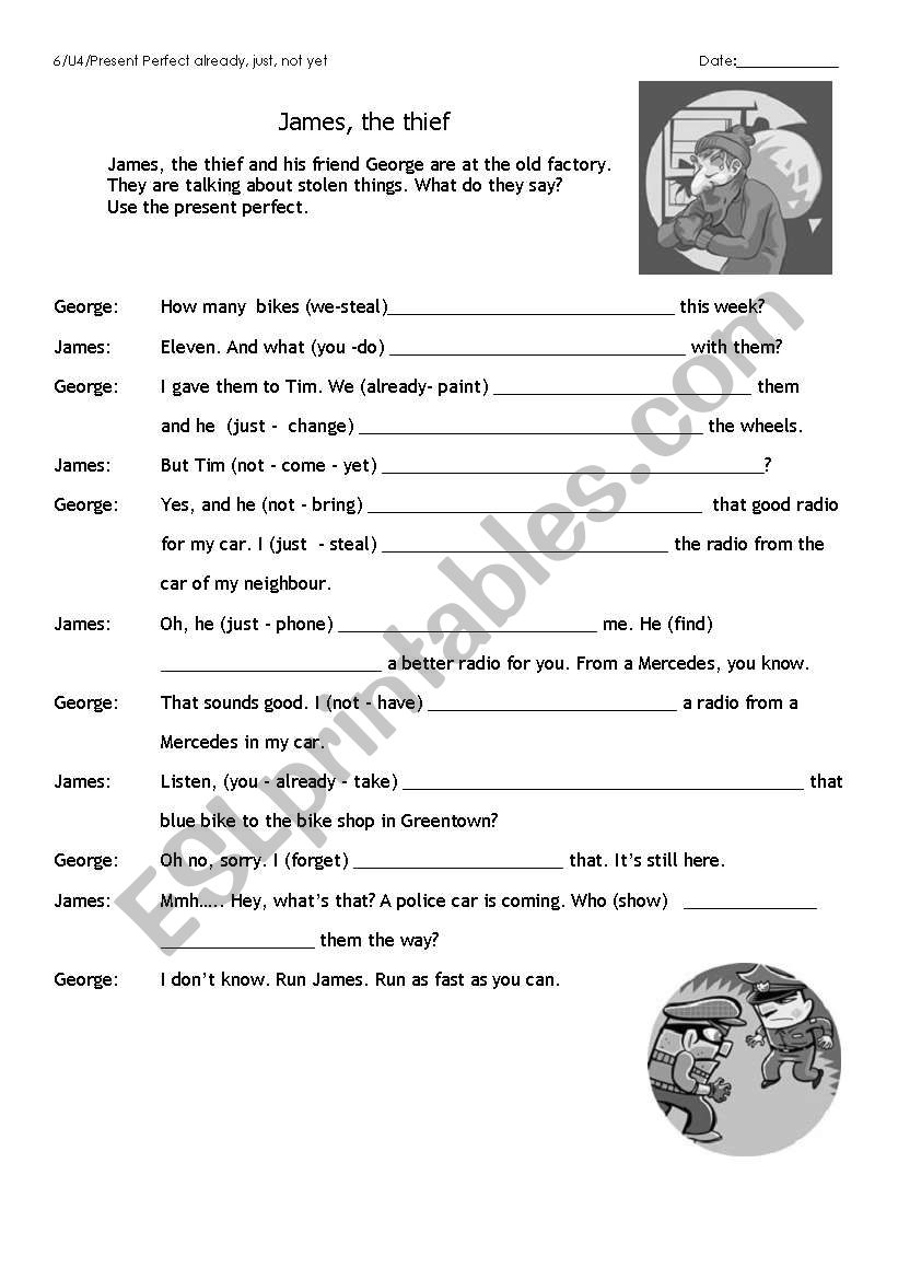 James the thief worksheet